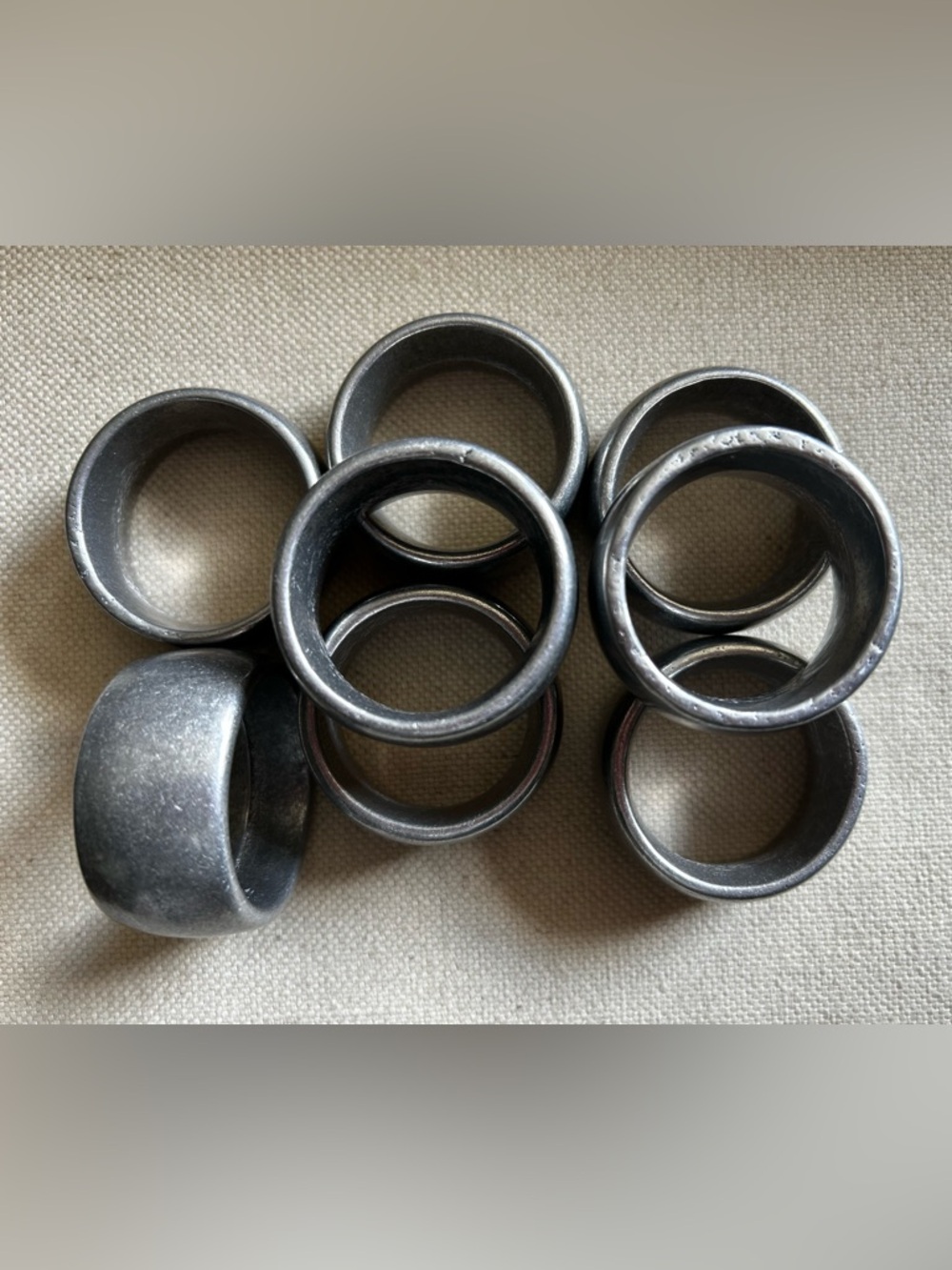 Set of 8 Pewter Napkin Rings - Antique Gray Finish
